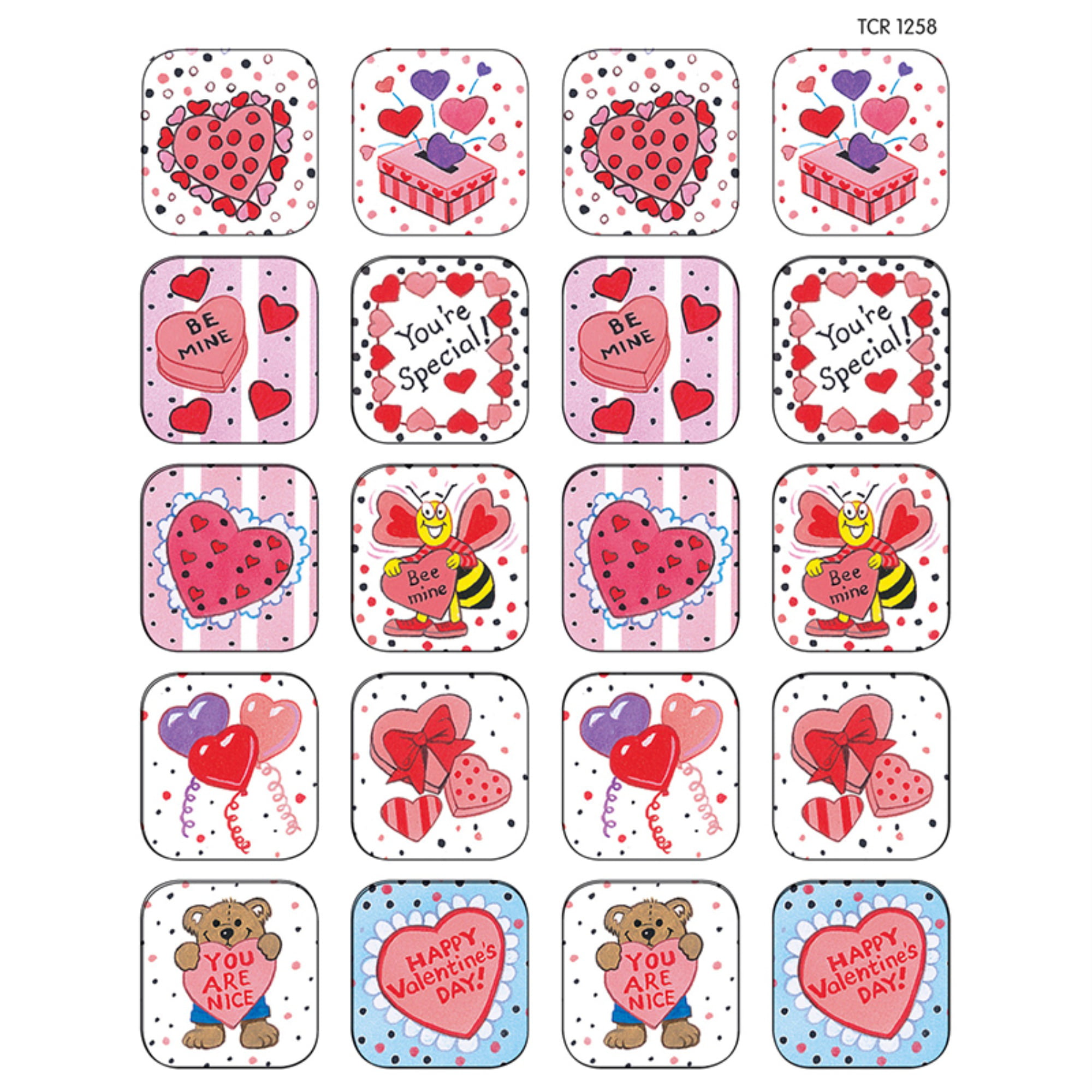 Assorted Valentines stickers circular or heart-shaped 