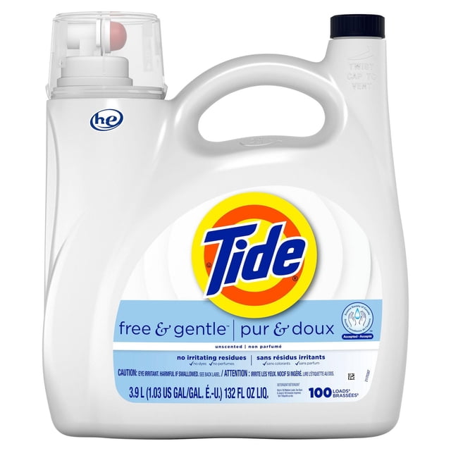 Tide Free & Gentle Liquid Laundry Detergent, Tide Laundry Detergent, Clean Laundry Detergent, 3.9 Litres, 100 Wash Loads