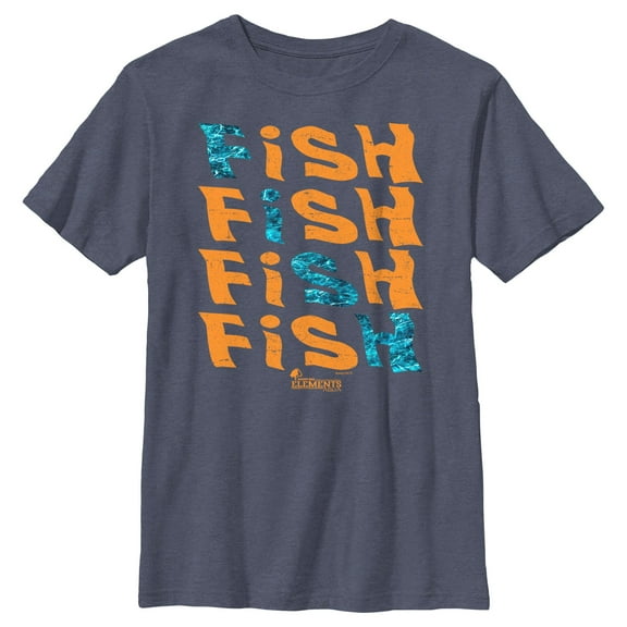 Boy's Mossy Oak Fish Text Stack Graphic Tee Navy Blue Heather X Large