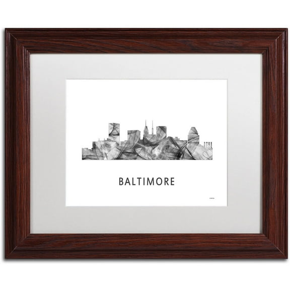 Trademark Fine Art 'Baltimore Maryland Skyline WB-BW' Canvas Art by Marlene Watson, White Matte, Wood Frame