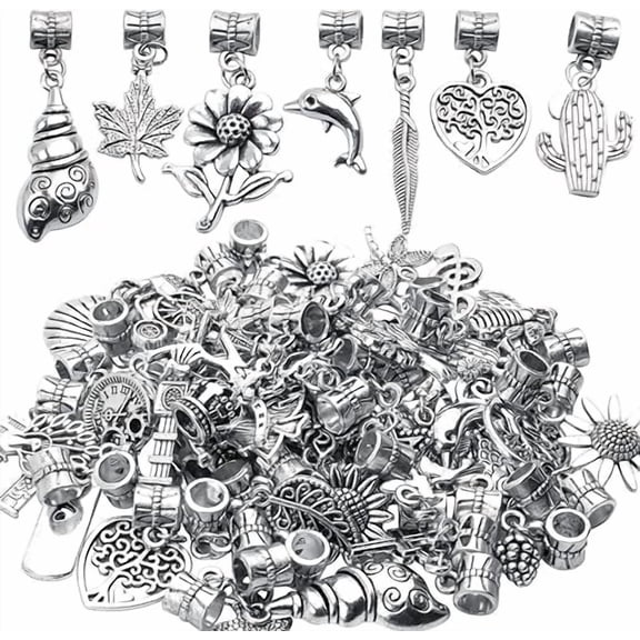 Aylifu 50 Pieces Silver Vintage Alloy Mixed Dangle Charms Connectors with Bail Tube Beads for Diy Earrings Crafts Jewelry Making
