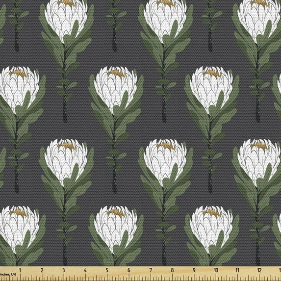 Floral Fabric by the Yard, Hand Drawn Like White Protea Flowers Repetitive Pattern Vintage Garden Art, Upholstery Fabric for Dining Chairs Home Decor Accents, Multicolor by Ambesonne