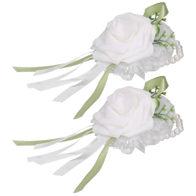 Wrist Flower Artificial Wrist Flower Wedding Decoration Wedding Wrist Corsage Flower Pearl Bracelet 2Pcs for Dance Parties ANGGREK Otros