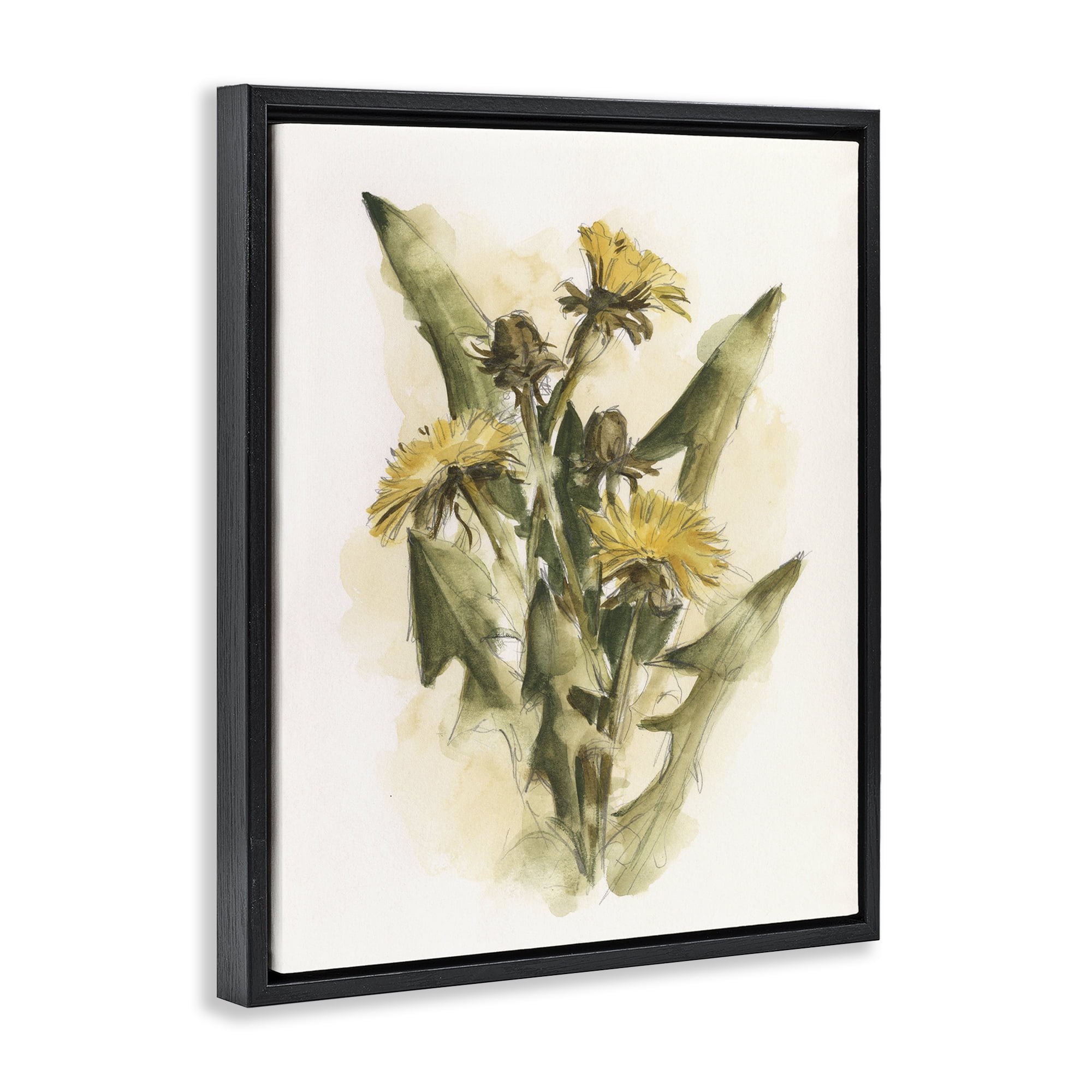 Stupell Industries Cottage Buttercup Flowers Botanical & Floral Painting Black Floater Framed Art Print Wall Art, 25 x 31