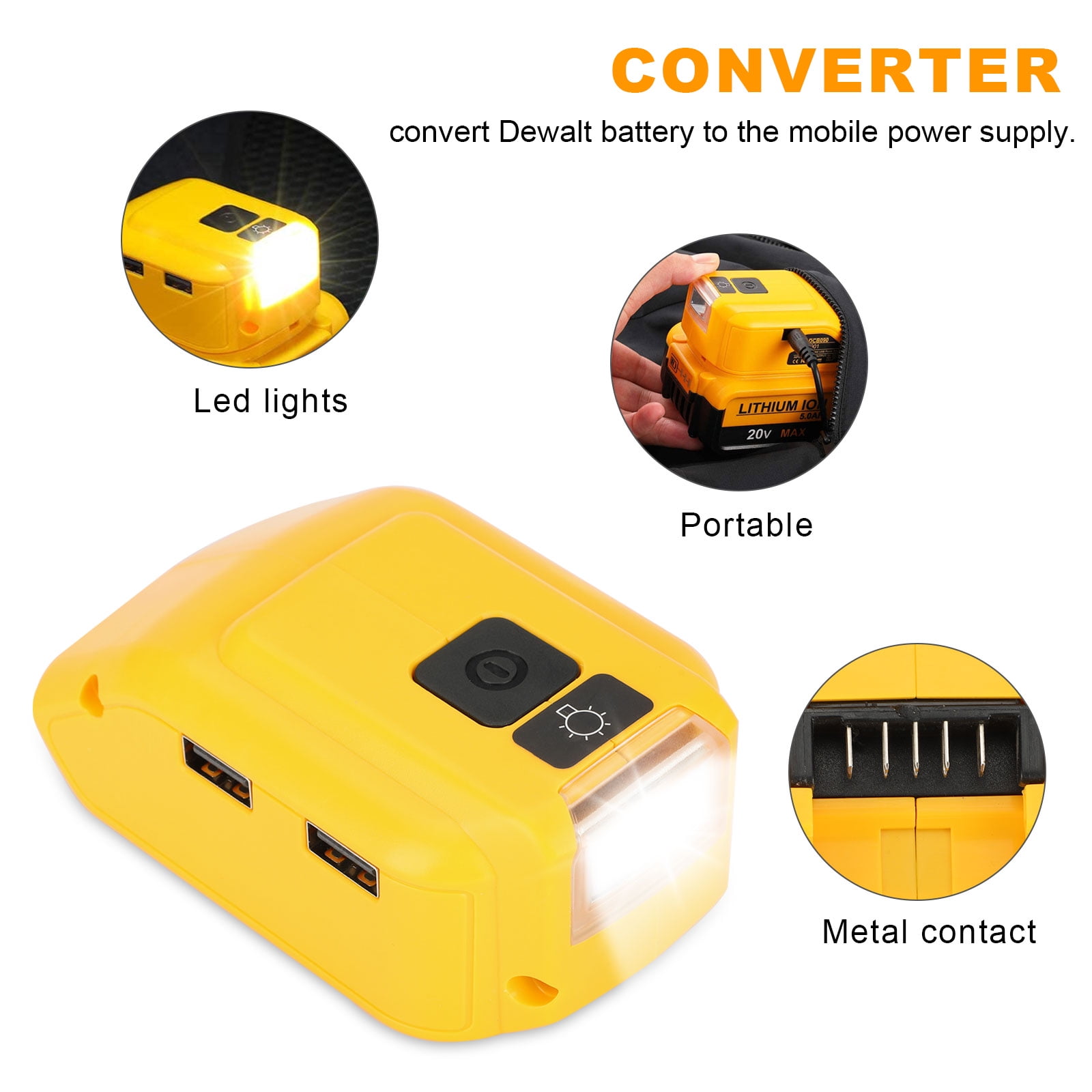 USB Konverter Ladegerät Für DEWALT 14,4 V 18 V 20 V Li-Ion Akku Konverter F1 