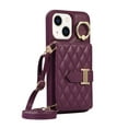 thumbnail image 1 of ELEHOLD Wallet Crossbody for iPhone 14 Case with Lanyard Wrist Strap Credit Card Holder, PU Leather Protective Phone Case with Ring Holder,Deep Purple, 1 of 8