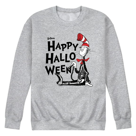 Dr. Seuss - Happy Halloween Skeleton Cat - Men's Crew Neck Fleece Pullover