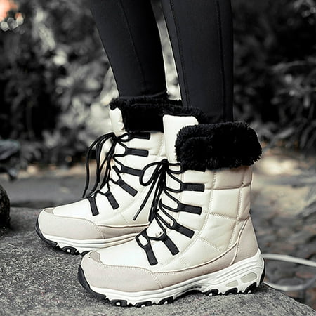 

Tangnade Women shoes Women s Winter Outdoor Plus Velvet Non-slip Mid-tube Platform Snow Boots White 40