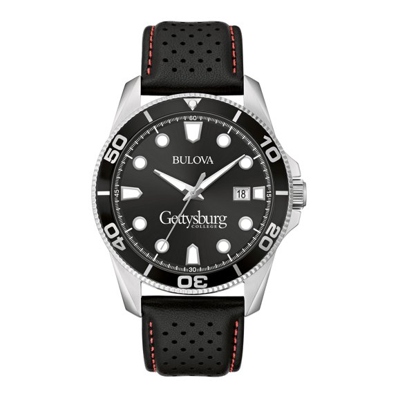 Men's Bulova Black Gettysburg Bullets Corporate Collection Leather Strap Watch
