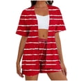 thumbnail image 1 of Daiosportswear Ensemble 2 Pcs d'Été à Rayures pour Femmes, Chemise à Manches Courtes Boutonnée, Ensemble 2 Pcs pour Femmes Rouge-N m(m), 1 of 6