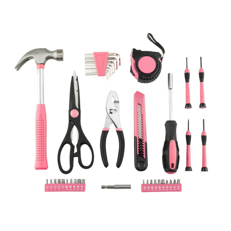 39pcs Multifunctional Household Hand Tool Set, Pink Women Hardware Toolbox,  Wrench Screwdriver Pliers Hammer Hand Tools Box