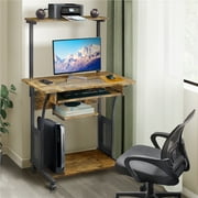 Alden Design 3 Tiers Wooden Computer Desk with Printer Shelf, Rustic Brown