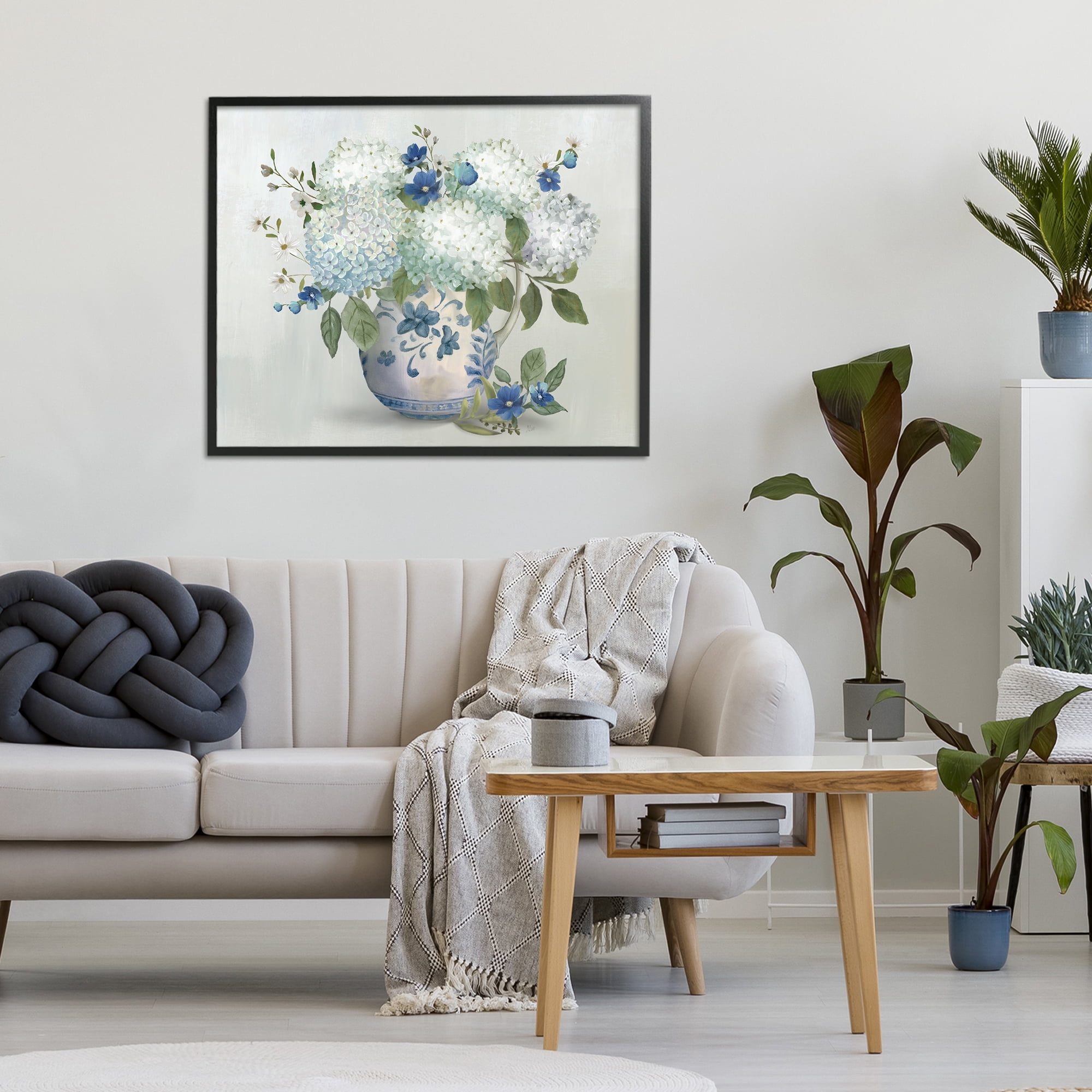 Stupell Industries Ivory & Blue Hydrangea Vase Black Framed Giclee Art, design by Nan