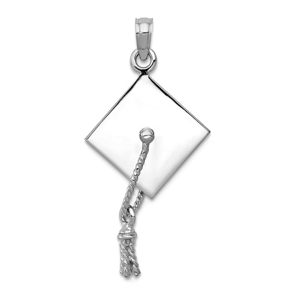 15.5mm 10k White Gold 3-d Graduation Cap With Moveable Tassel Charm Pendant Necklace for Women