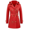 thumbnail image 7 of jtjvou Womens Double Breasted Trench Coats Mid-Length Belted Overcoat Windproof Hooded Jacket Classic Lapel Coat Fall Jackets Red L, 7 of 7