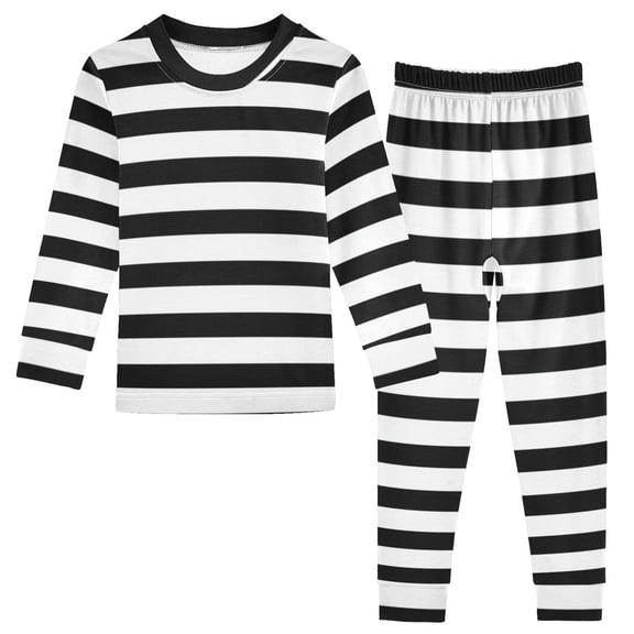 Black White Horizontal Narrow Stripes Cotton Pajama Set Long Sleeve Top and Pants Sleepwear Unisex 18M