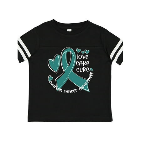 

Inktastic Love Care Cure Ovarian Cancer Awareness Teal Ribbon Hearts Gift Toddler Boy or Toddler Girl T-Shirt