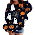 thumbnail image 2 of HAOTAGS Girls Halloween Tops, Crewneck Gost Printed Relaxed Long-Sleeve Sweatshirt Khaki Size 9-12M, 2 of 5