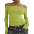 thumbnail image 1 of Women y2k Fairycore Tops Solid Color Off Shoulder Flared Long Sleeve T-Shirts, 1 of 4