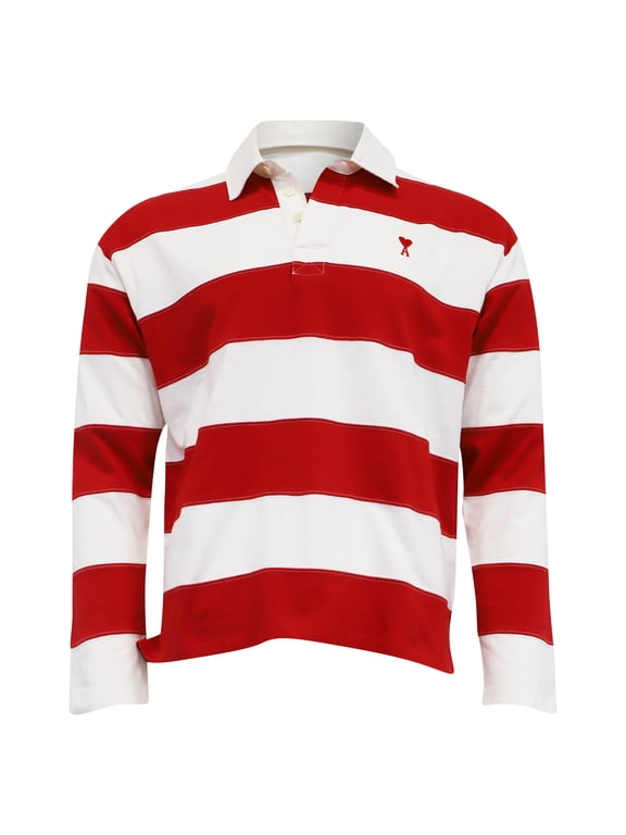 Striped Ami de Cur Long Sleeve Polo Shirt in Red and White Cotton