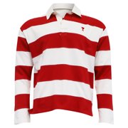 Ami Striped Ami de C ur Long Sleeve Polo Shirt in Red and White Cotton