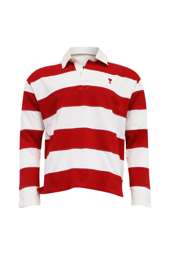 Striped Ami de Cur Long Sleeve Polo Shirt in Red and White Cotton