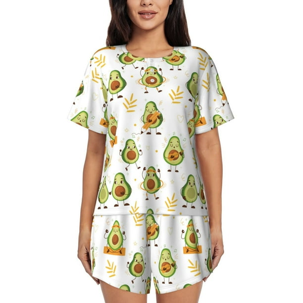 Fotbe Lovely Avocado Conjunto de Pijama Estampado para Mujer, 2 Piezas, Ropa de Dormir con Camiseta de Manga Corta y Shorts Suaves-Medium