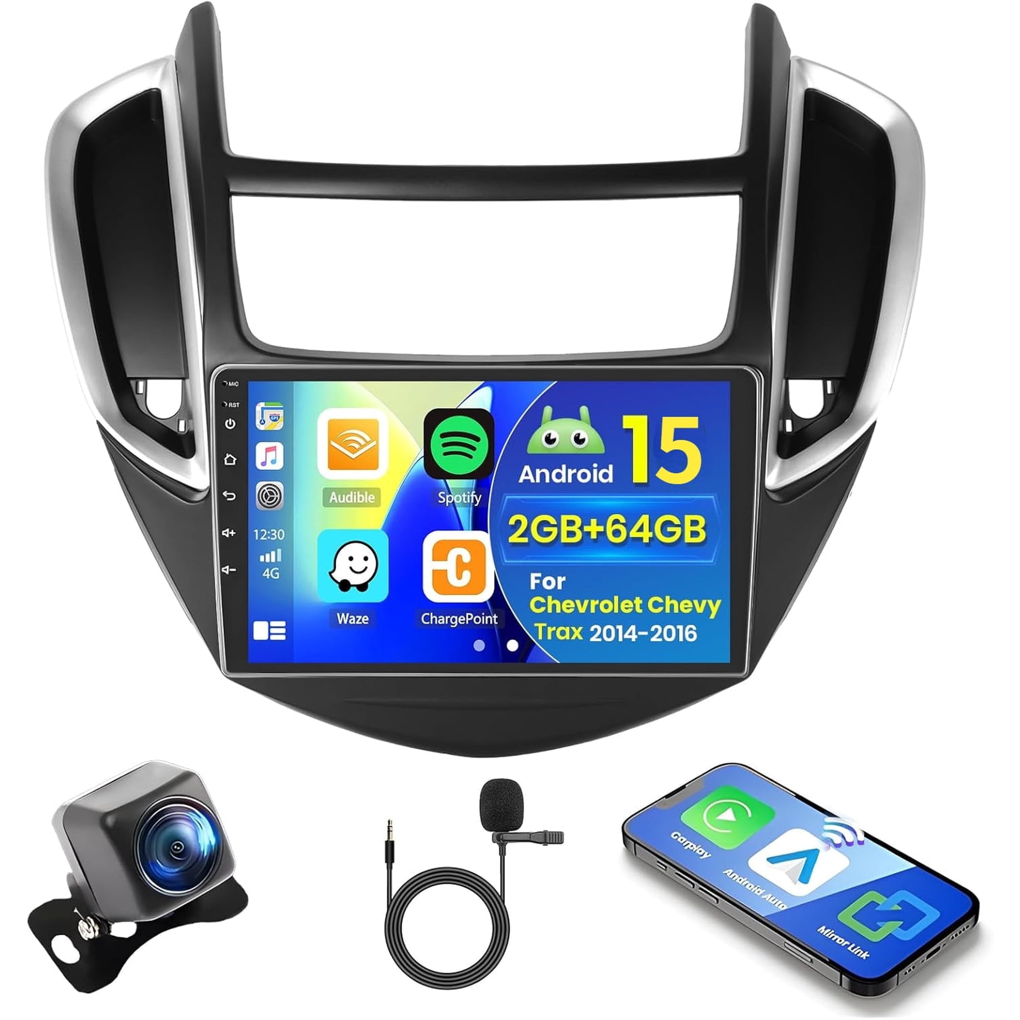 Podofo [2+64G] Android 15.0 Car Stereo for Chevrolet Chevy Trax 2014 2015 2016 Radio with Wireless Carplay Android Auto, Podofo 9 Inch Touchscreen Radio WiFi GPS Navigation FM RDS EQ Mirror Link