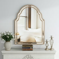 Arch Wall Mirror Gold Double Layer Design Framed Mirror, Arch Wall-Mounted Mirrors Decor Modern Dresser Mirror for Bedroom Living Room
