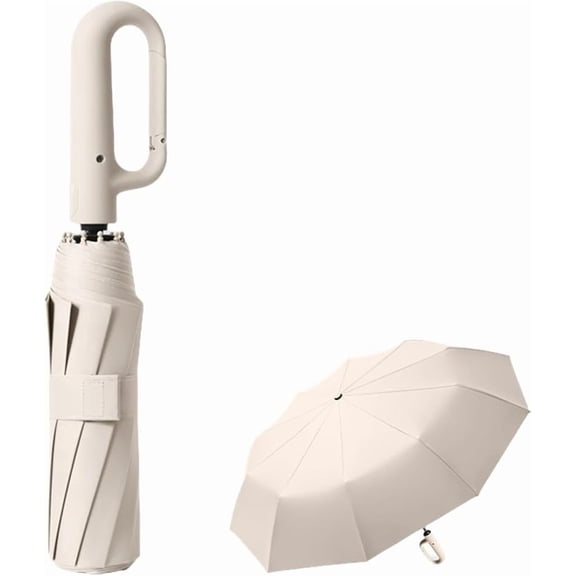 Travel Folding Golf Umbrella 10 Ribs Automatic Open/Close,Lightweight Compact Portable Backpack Car Parasol Outdoor,Sun/Rain,Anti 99 UV Protection UPF 50,Men Women Carabiner Handle Design
