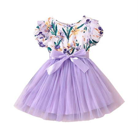 

ASEIDFNSA Girls Short Sleeve Dresses Size 6 Dress Toddler Girl s Floral Fly Sleeve Dresses Kids Tulle Princess Dress Sundress for Casual Dress Clothes