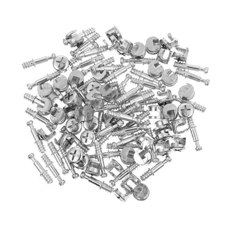 

50 Sets 28mm Alloy Furniture Connecting Kits 2-in-1 Pre-Inserted Nuts (Silver)