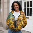 thumbnail image 3 of DISNIMO Deer Sunflower Printed Women's Zip Up Hoodies American Flag Printed Hooded Tops Long Sleeve Jacket Coat with Pockets, L, 3 of 6