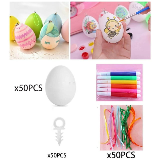 Langgg DIY Unpainted Easter Eggs Kit 50Pcs for Kids Decorative Accessories Portable