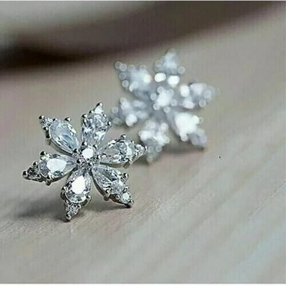 2Ct Pear Cut Lab-Created Diamond 14K White Gold Plated Women's Flower Stud Earrings