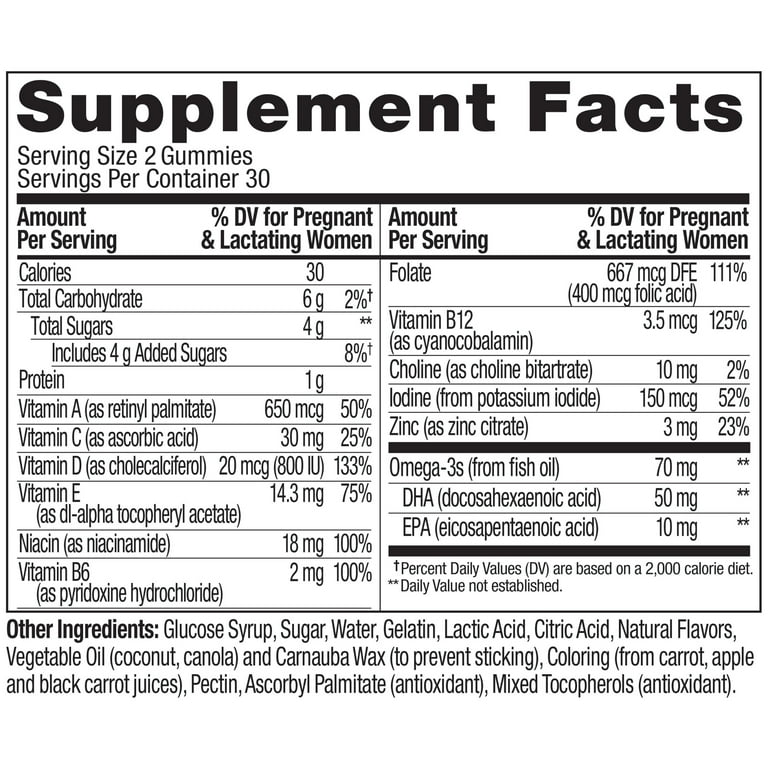 OLLY Prenatal Multivitamin Gummy for Women, Folic Acid, Vitamin D, Omega 3 DHA, 60 Ct