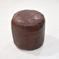 thumbnail image 2 of Round Shaped Goat Leather Handmade Eco-Friendly Brown Pouf - Round Shape Pouf, 16" x 16" x 16", Plain Solid Pouf, Goat Leather Pouf, Recycled Cotton Fill Stuffed Pouf, Leather Seating Pouf, 2 of 7