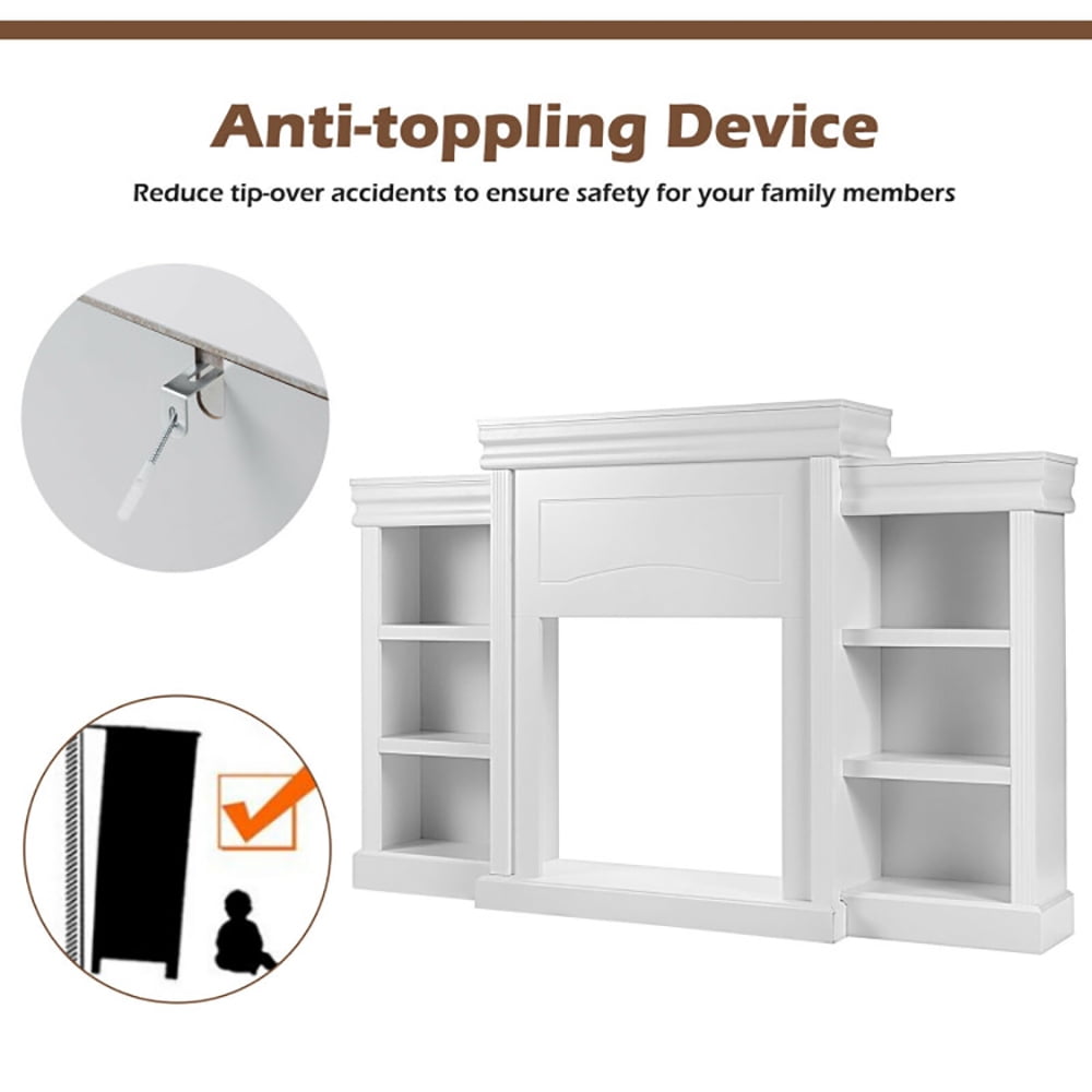 Finihen TV Stand, TV Cabinet, 70 Inch Modern Fireplace Media Entertainment Center with Bookcase, Media Entertainment Center with Storage, for Living Room, Bedroom, White
