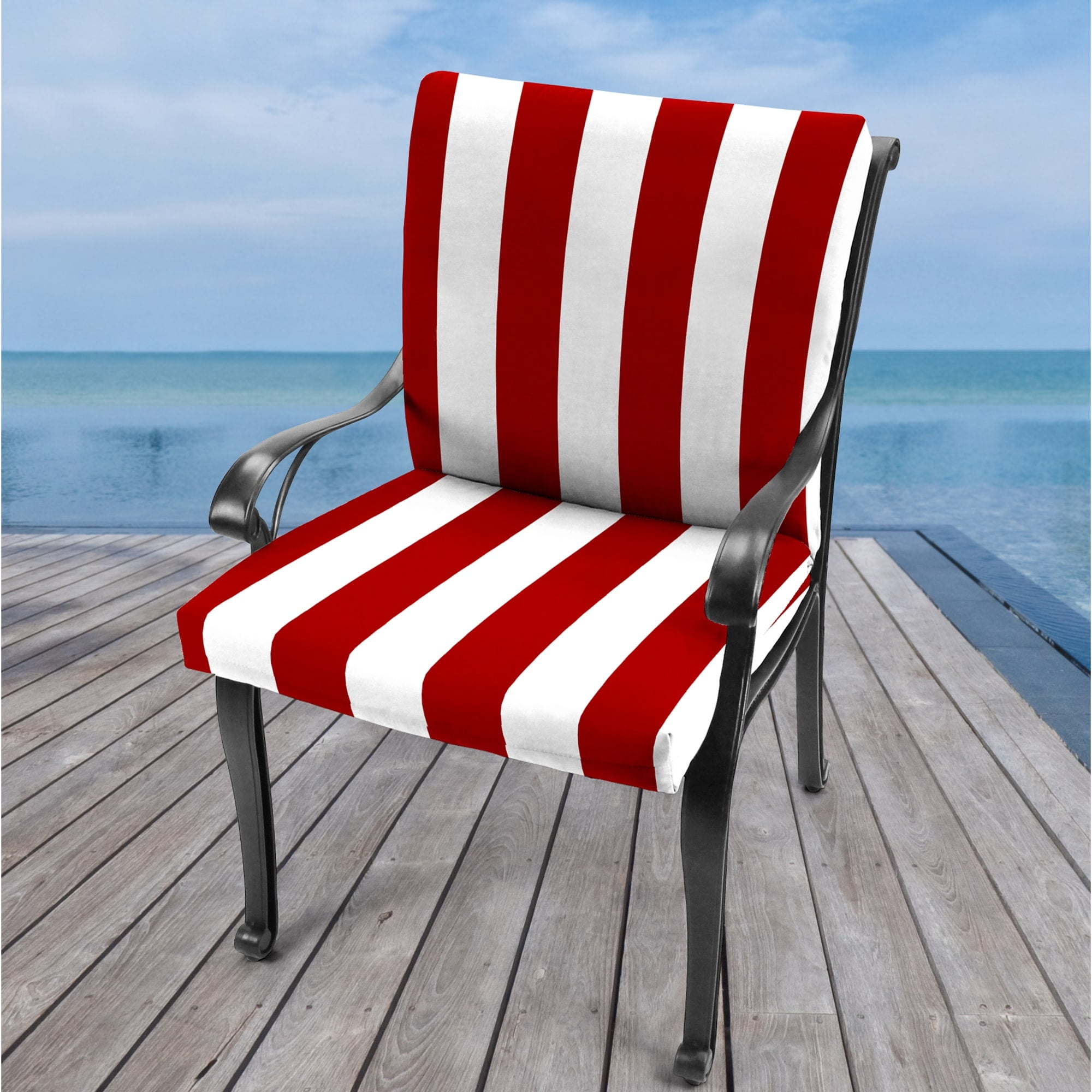 Jordan Manufacturing 21" x 44" Red Stripe Outdoor Chair Cushion with Ties and Loop
