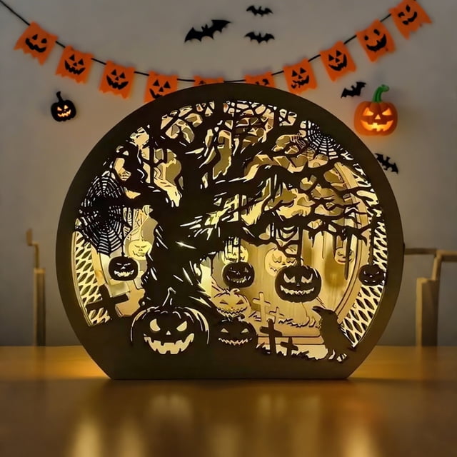 Ltdhehe Halloween Wooden Table Sign Light Up Pumpkin Table Centerpiece Topper For Halloween Table Top Party Decoration Supply
