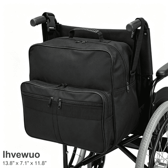 Wheelchair Backpack with Cup Holder, Waterproof Wheelchair Bag for Back of Chair, Mobility Scooter Accessories for Adults,13.8x11.8 Inch,Black