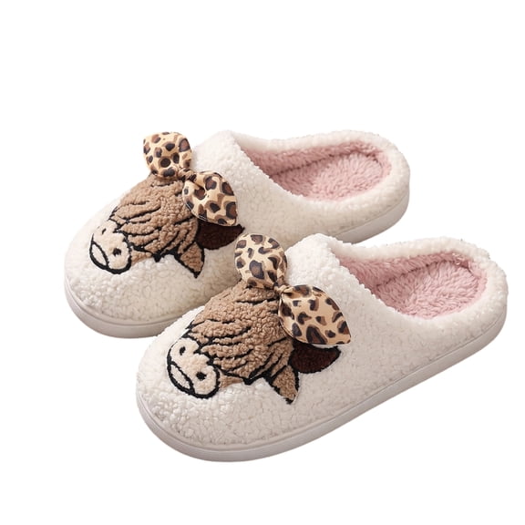 Willtoo House Slippers for Men Women Highland Cow Print Bedroom Fluffy Slippers Winter Soft Shoes Warm Slip on Slides