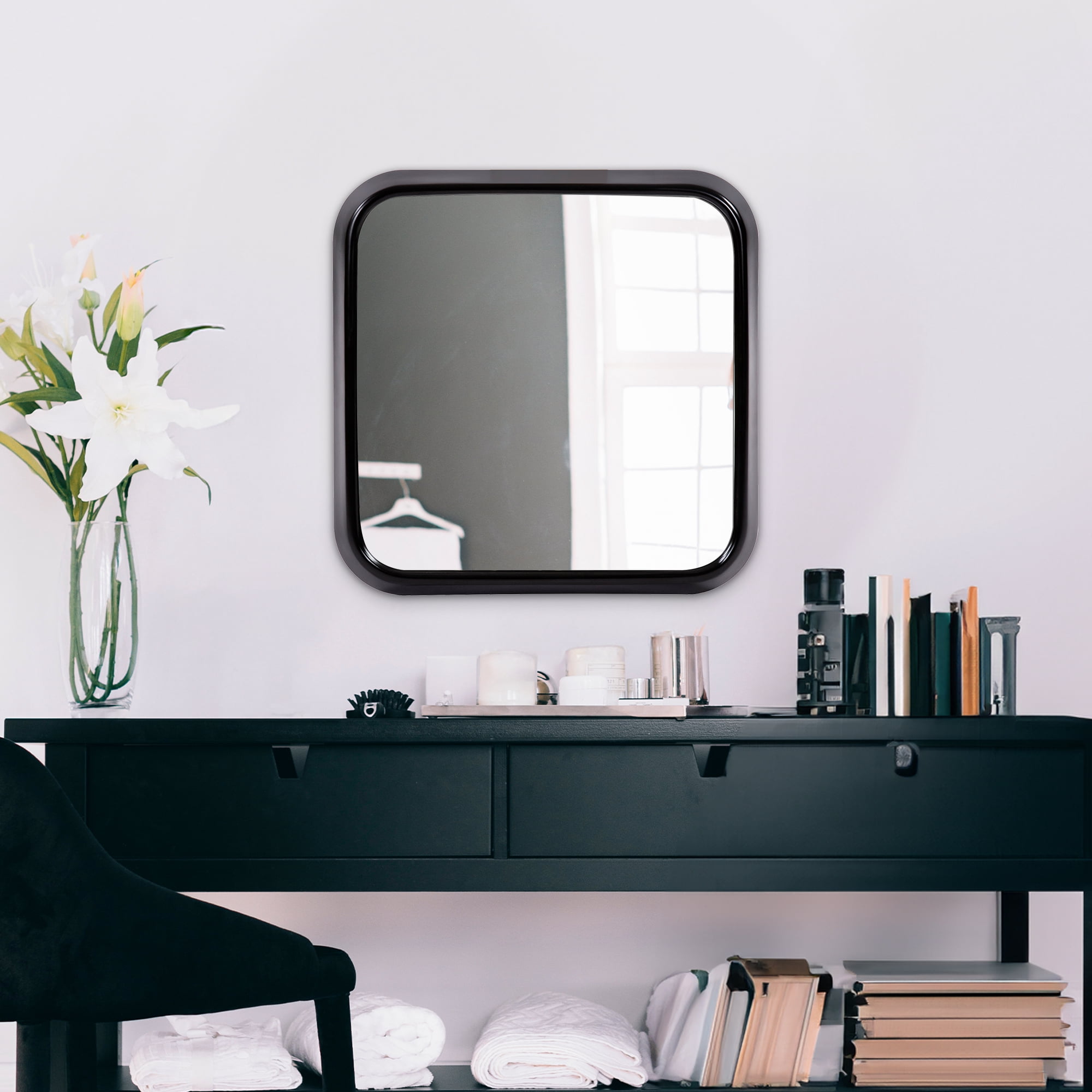 Tyler Dillon Black Contemporary Curved Square Framed Wall Mirror 16.5"H x 16.5"W