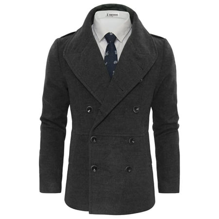 TAM WARE Men's Stylish Large Lapel Double Breasted Pea (Best Mens Pea Coat)