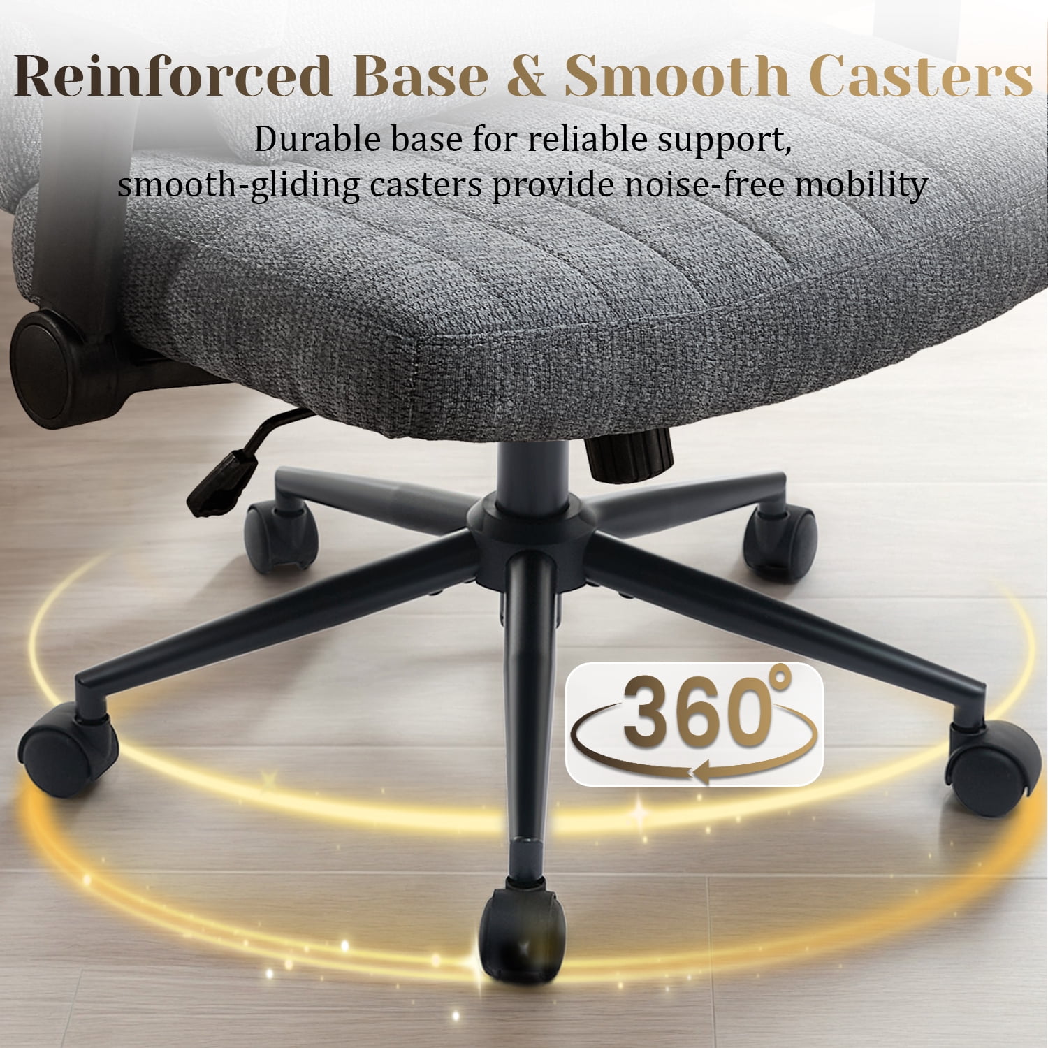 IPKIG Ergonomic Office Chair with Wheels and Flip-Up Arms, Wide Seat Swivel Desk Chair for Home Office, Computer, Vanity, Chenille Dark Gray