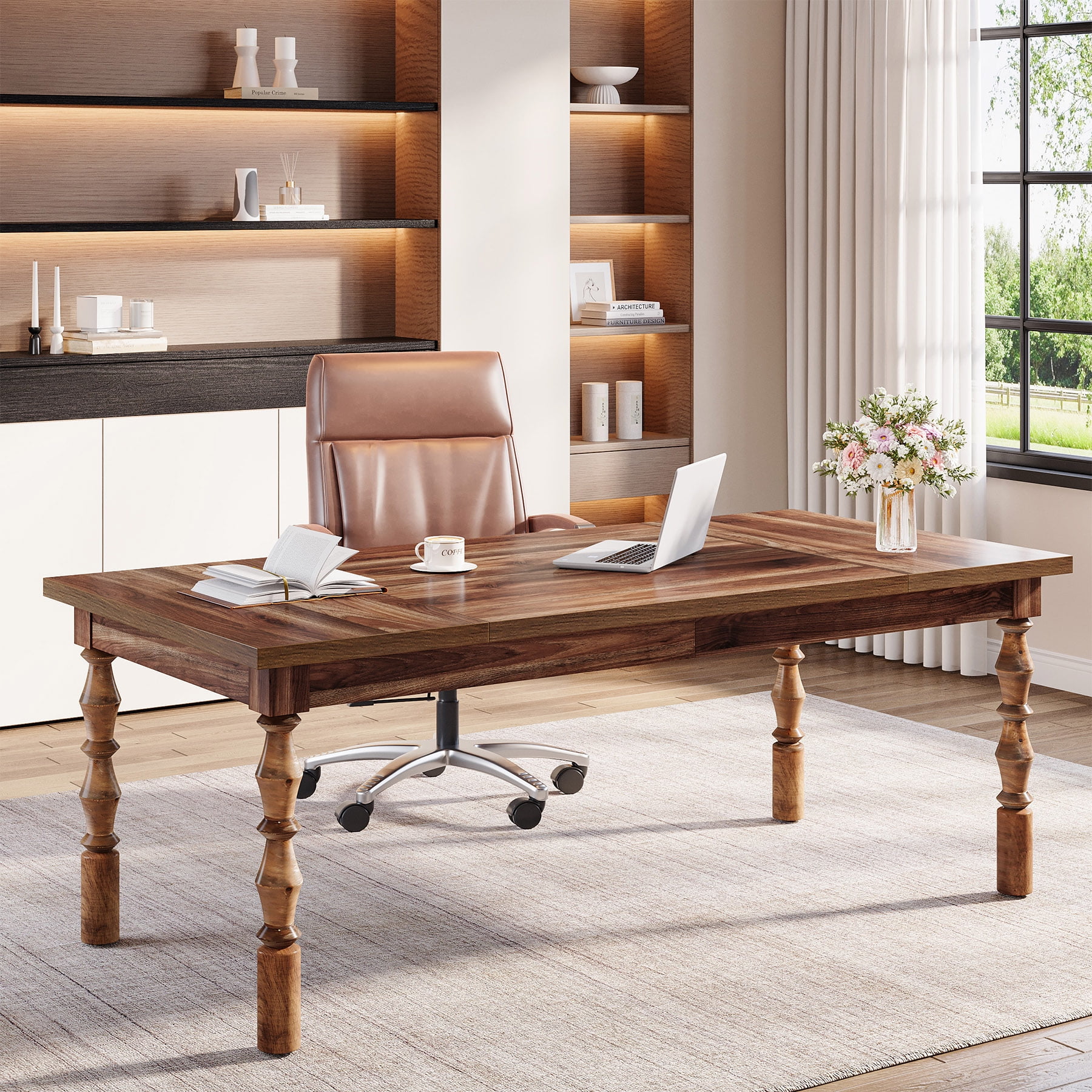 Tribesigns Large Executive Office Desk, Wood 62.2-Inch Farmhouse Computer Desk,Walnut