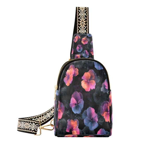 Stylish Leather Crossbody Bag 8.46x5.9x2.16In Easy To Carry Multi-Purpose Travel Hiking Shopping Fashion Black Backyard Petals