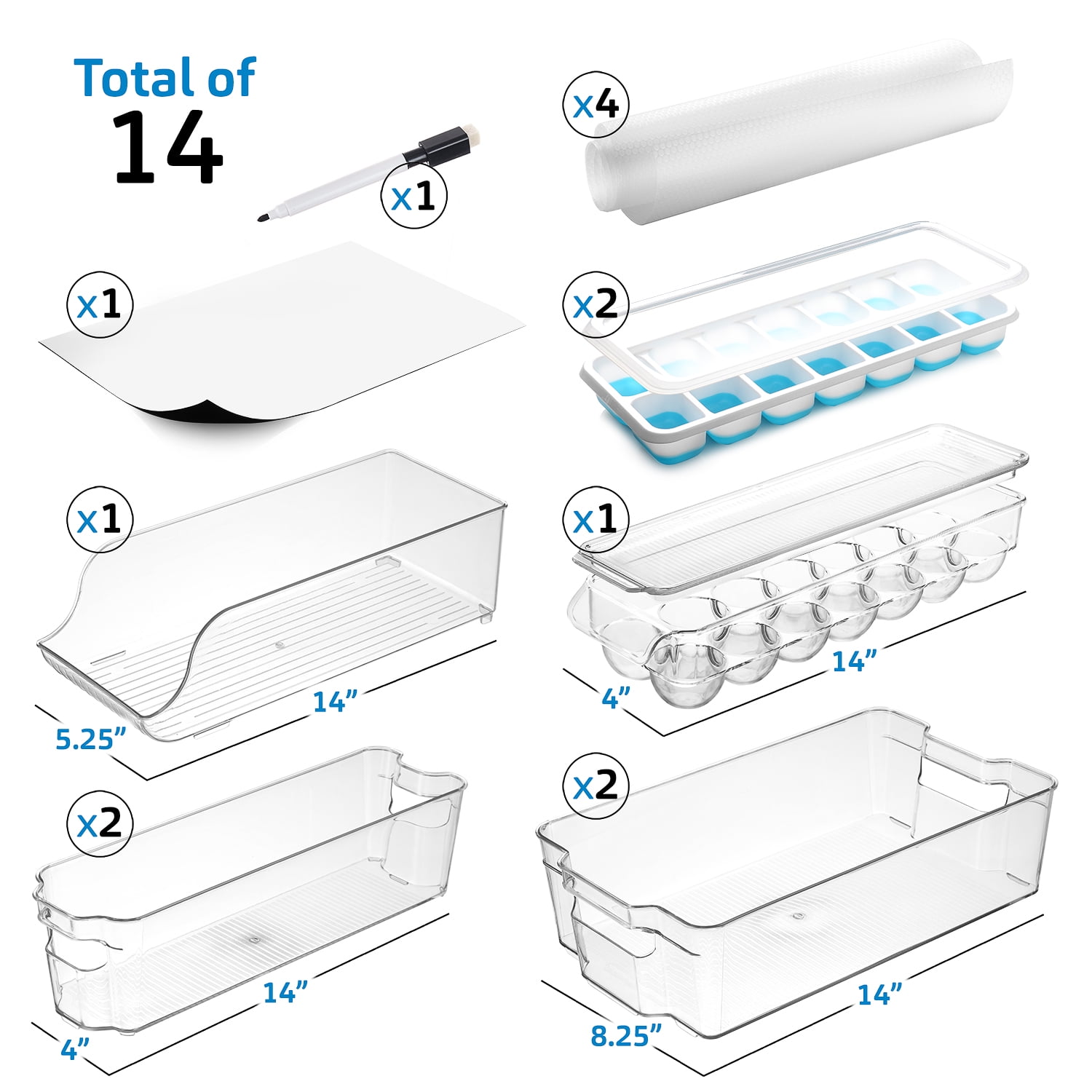 StorageBud Fridge Organizer - 14 Piece Refrigerator Organizer Bins - Stackable Freezer Organizer - Clear Refrigerator Organizer - Multi Size Acrylic Fridge Bins