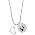 thumbnail image 1 of Delight Jewelry Silvertone Slanted Open Heart Silvertone Script Initial Disc - P - Charm Necklace, 20"+3", 1 of 4