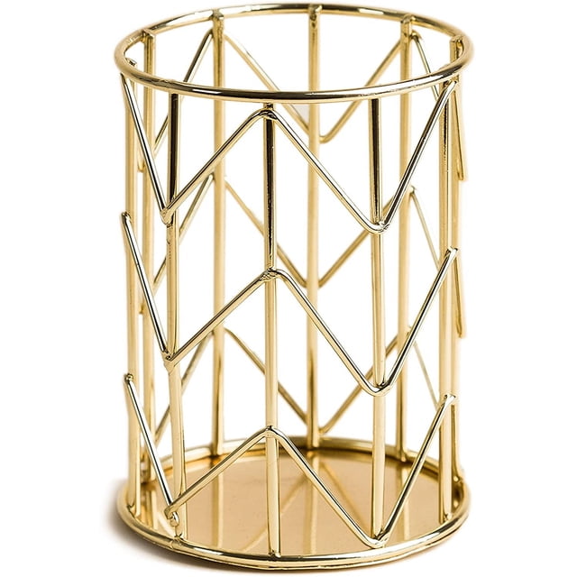 Portalápices de alambre metálico dorado - 897U06-24, 10,4 cm de alto, 7,9 cm de profundidad